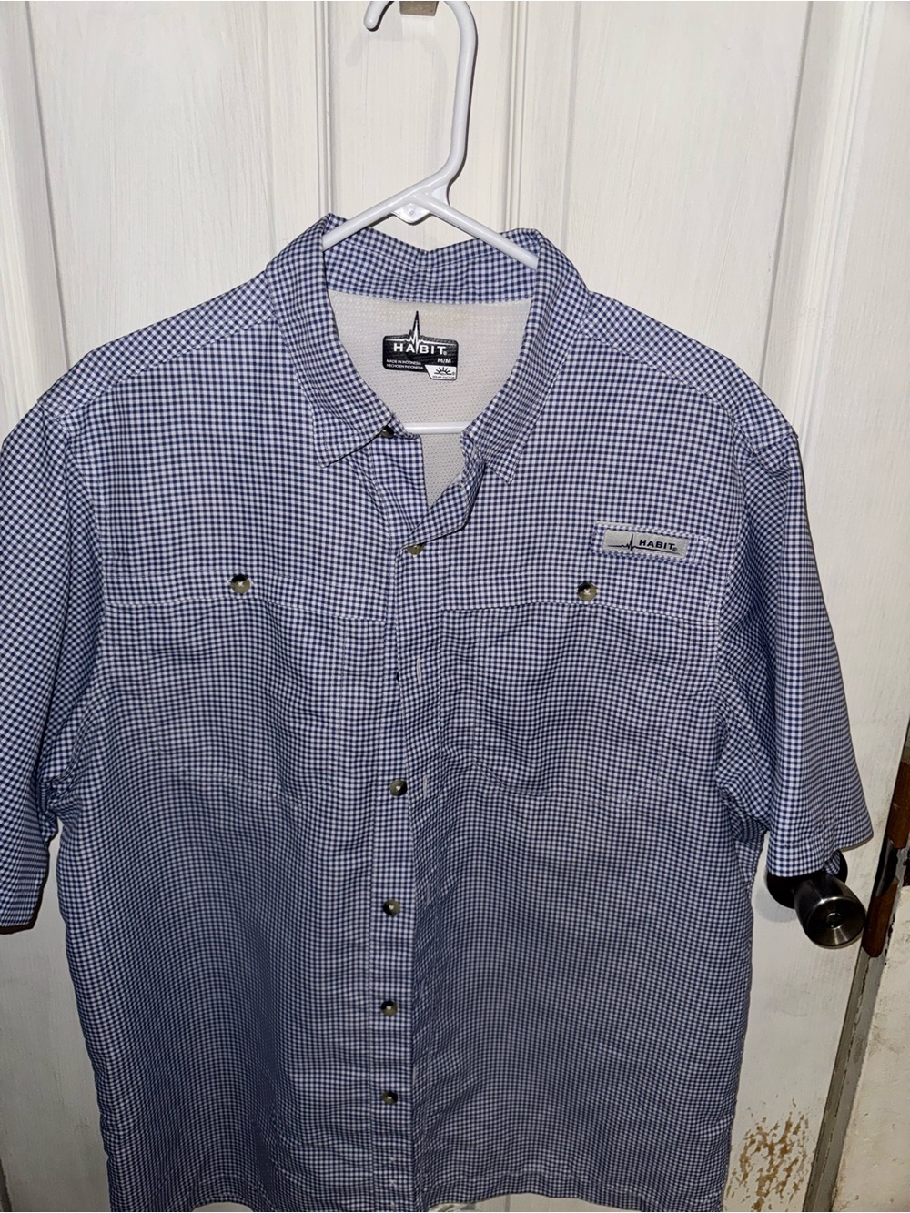 Men’s Blue Gingham Short-Sleeve Shirt, Habit brand, outdoor shirt